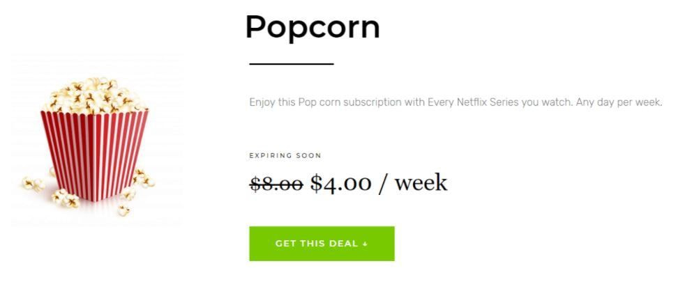 example with WooCommerce One Click Upsell Funnel being used on a popcorn subscription site