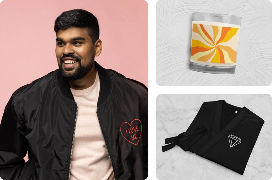 collage of a man wearing an embroidered jacket with a heart an 