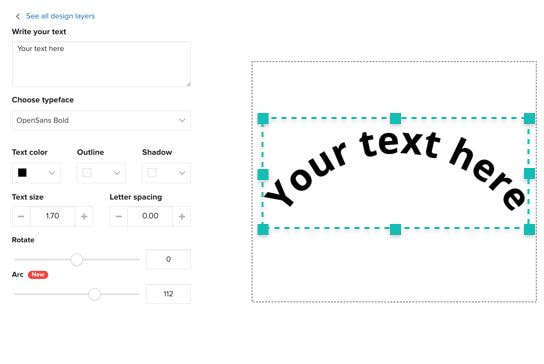 Vorschau eines Text-Designs in Printfuls Text-Tool